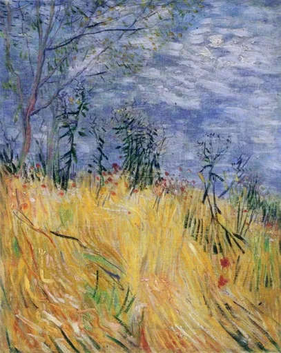 Handmálað olíumálverk eftir Vincent van Gogh, endurgerð af Kantur hveitiakurs með valmúablómum, grasmæll kantur hveitiakurs sáðum skærrauðum valmúum undir léttum himni