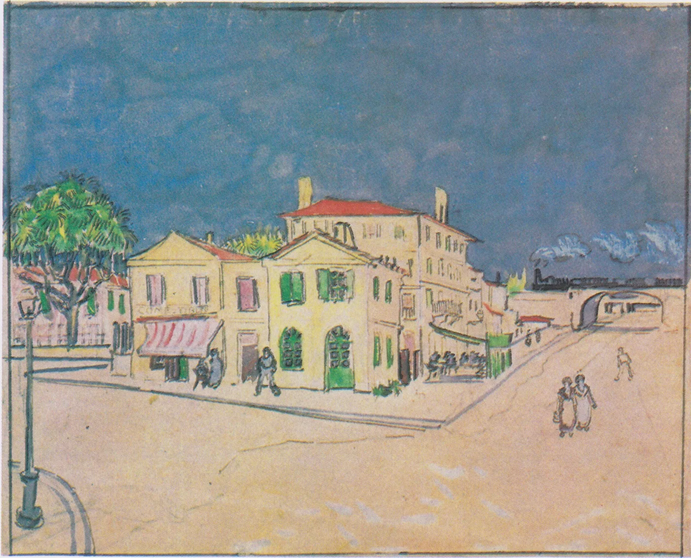 Gula húsið (Hús Vincent), handmáluð olíuafrit eftir Van Gogh.