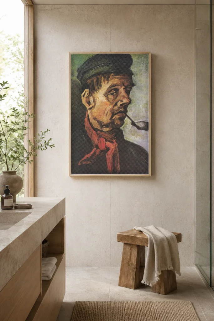Κεφάλι άνδρα με πίπα, χειροποίητη ελαιογραφία αναπαραγωγή έργου του Βαν Γκογκ, σε κορνίζα στον τοίχο μιας σουίτας μπουτίκ ξενοδοχείου