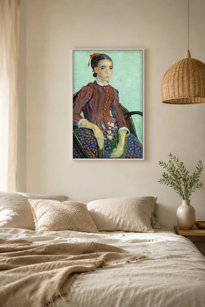 لو موسيمي، لوحة زيتية مرسومة يدويًا مستوحاة من فان جوخ، مؤطرة على جدار جناح في فندق بوتيكي