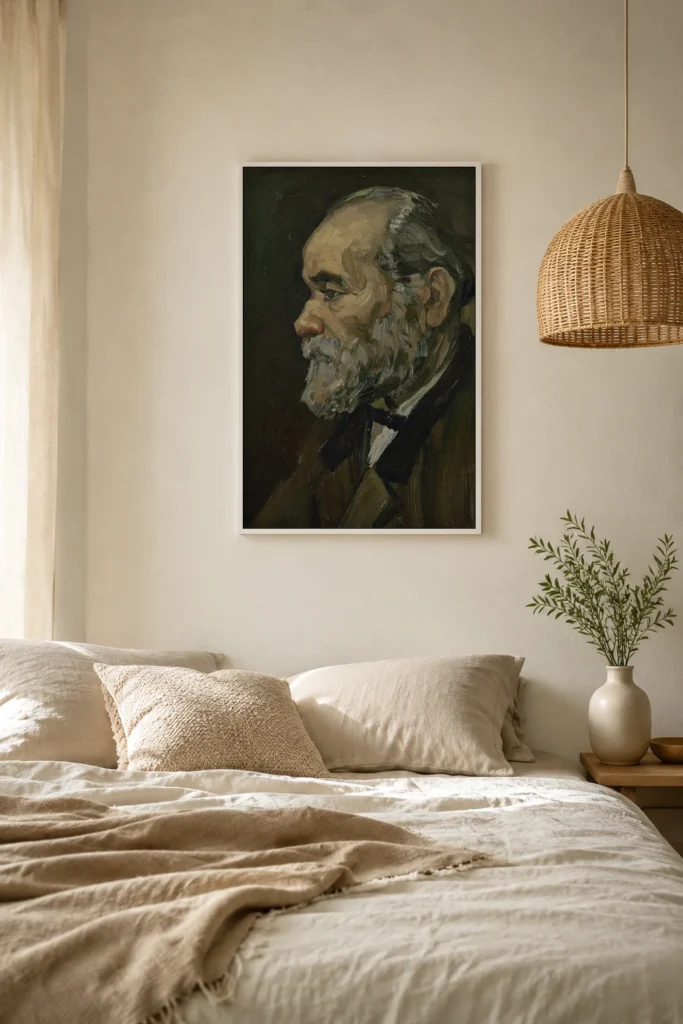 صورة رجل عجوز، نسخة زيتية مرسومة يدويًا من لوحة فان جوخ مؤطرة على جدار غرفة ملابس أنيقة