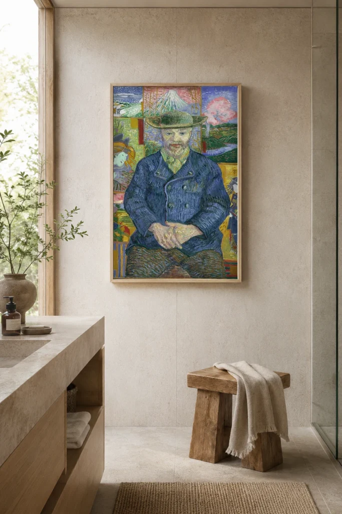 بورتريه بير تانغي، نسخة مرسومة يدويًا بألوان زيتية لعمل فان جوخ مؤطرة على جدار جناح فندق بوتيكي