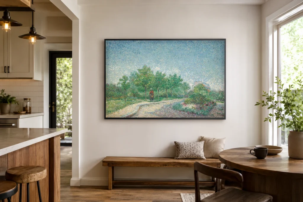 Square Saint-Pierre, París, handmáluð Van Gogh olíuafritun innrömmuð á vegg glæsilegs borðstofu