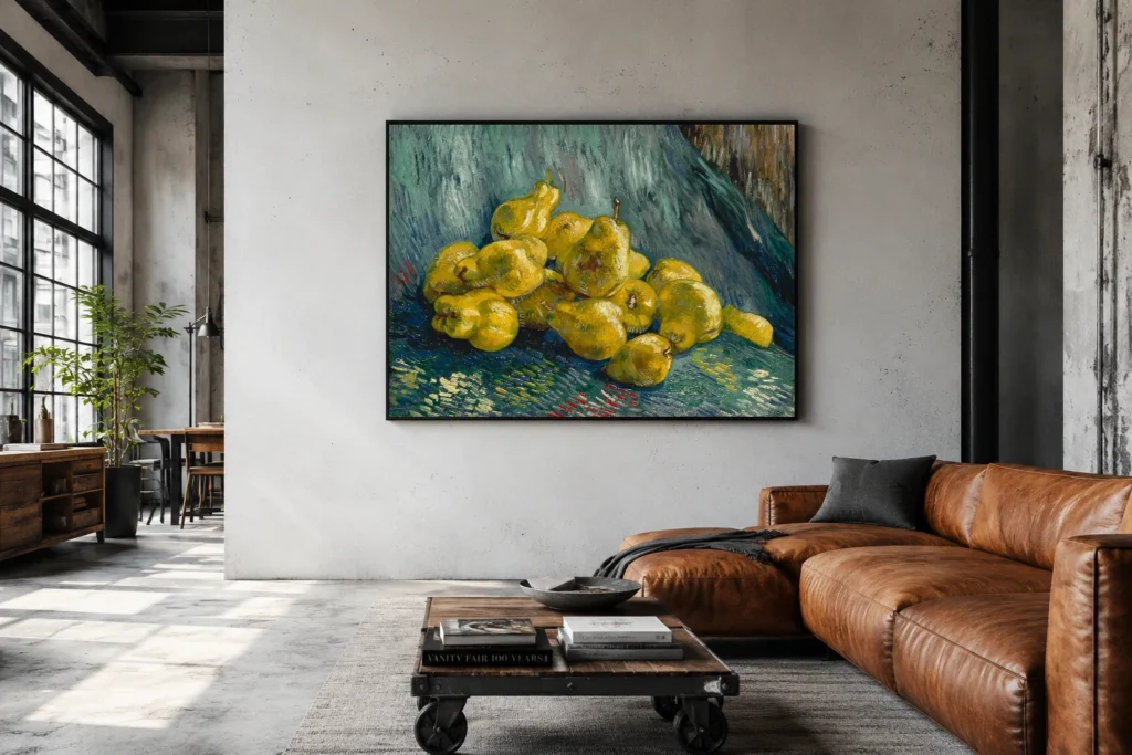 Kvöldvera með roðarunum, handmáluð Van Gogh olíuendurgerð í ramma á vegg í glæsilegri borðstofu